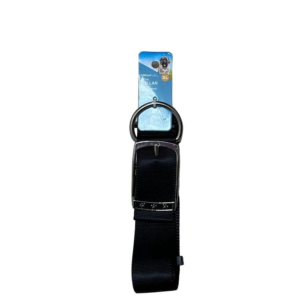 Vibrant Life Solid Nylon Dog Collar With Metal Clasp, Black, Large 4.4 CM